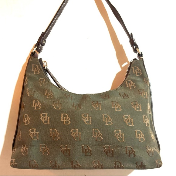 Dooney & Bourke DB signature print canvas Green brown Shoulder Bag - Picture 2 of 9